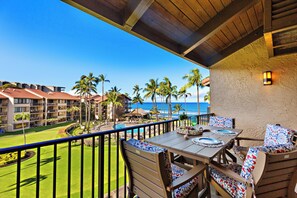 Spacious private lanai with ocean views