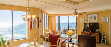 WooHoo, what a view! Hugo's Sugar Shack, Sunbird 1008W in Panama City Beach, Florida!
Note only one recliner is present in the condo.