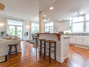 Large open kitchen with bar seating