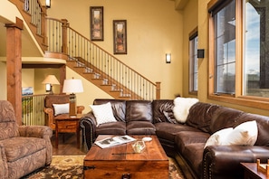 Plush leather seating throughout the living room