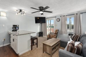 The living room brings a light and comfortable vibe for relaxation!  Guest Review Highlight Sarah Hastings: "Mountain Lodge 219 was exactly what we were looking for! The location was perfect, and we enjoyed our time here & will recommend it to friends!"