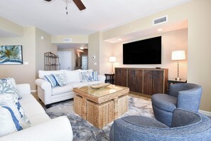 Silver Beach Towers West 1406 - Living Area with TV