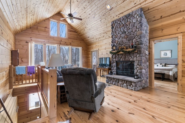 Main Level Great Room w/ Gas Fireplace & Deck Access