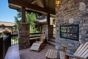 Cozy up at the outdoor fireplace