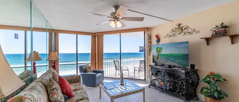 Welcome to Sandpiper, Edgewater 404W in beautiful beachfront PCB, FL. This condo is beachfront and offers breathtaking views from the floor to ceiling windows.