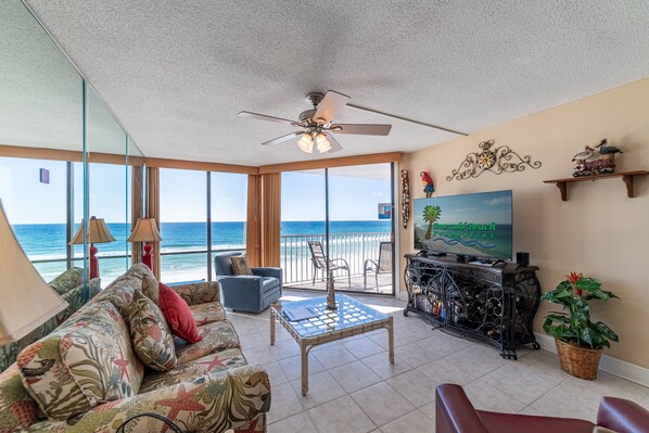 Welcome to Sandpiper, Edgewater 404W in beautiful beachfront PCB, FL. This condo is beachfront and offers breathtaking views from the floor to ceiling windows.