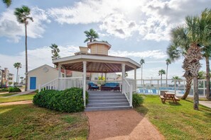 Lounge in the comfortable outdoor seating under the Gazebo