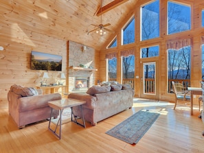 You might be distracted while trying to watch your favorite show with the gorgeous views of the Smokies coming through those windows!