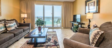 Majestic decor and balcony views in Living area