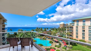 Catch the sunset every night from this oversized wraparound lanai