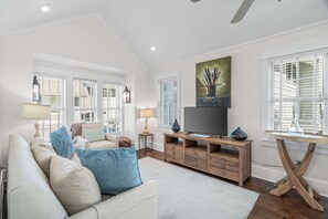 Carriage House Living room with sleeper sofa and Roku TV
