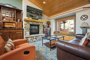 Curl up with a good book or watch a movie in the plush living room
