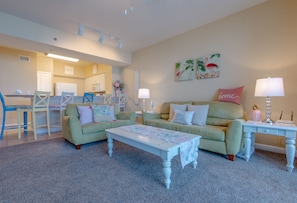 Gulf Front Living Area with Sleeper Sofa