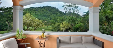 Large balcony with golf course view.