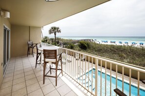 Large private balcony with direct gulf views