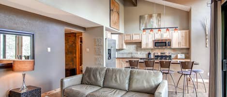 Living Area - Gather as a group in the open living room and kitchen - 4 O’Clock Lodge A16 Breckenridge Vacation Rental