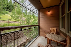 Deck off the living room with mountain views