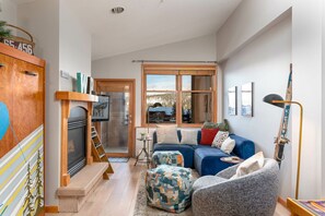 Enjoy the plush new decor, warm gas fire and deck access