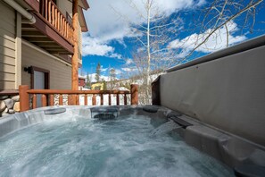 Private hot tub on the lower level, access through the Queen bedroom