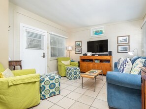 Living area with sleeper sofa and flat screen TV