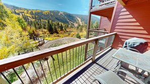 Deck with View of Slopes, River Path. Grill was removed. - Deck with View of Slopes, River Path. Grill was removed.
