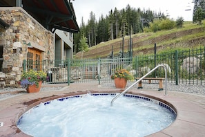 Relax all year long in the bubbling community hot tubs