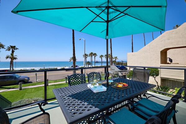 large balcony table, gas BBQ grill