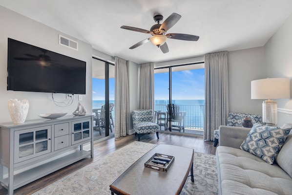 Spacious Living Room Opens to Balcony