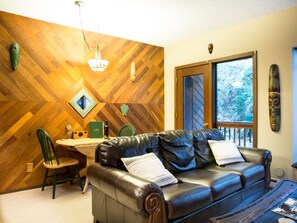 Dining table and living room