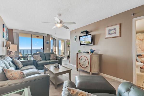 Cozy Living Area with a Sleeper Sofa and Fantastic View