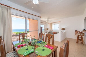 Casa del Mar 3 bedroom with 3 baths - Living area with dining area Akumal Mexico vacation rental home