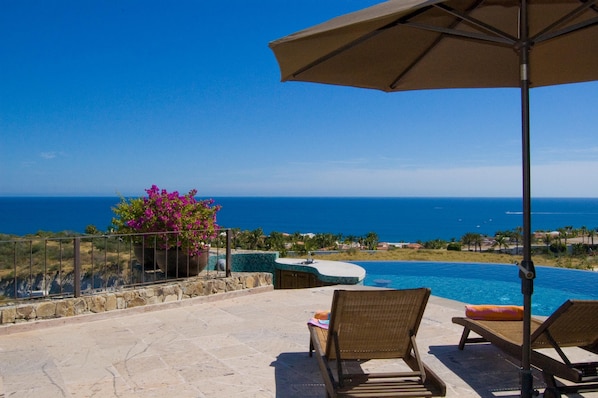 Poolside patio with gorgeous ocean views