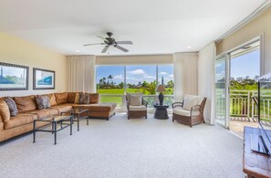 Spacious living room with adjacent lanai