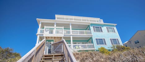 Gulf side of house with private beach boardwalk. 