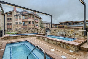 Common area exterior hot tubs
