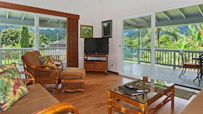 Hale Okale at Hanalei Bay - Living Room & Lanai View - Parrish Kauai