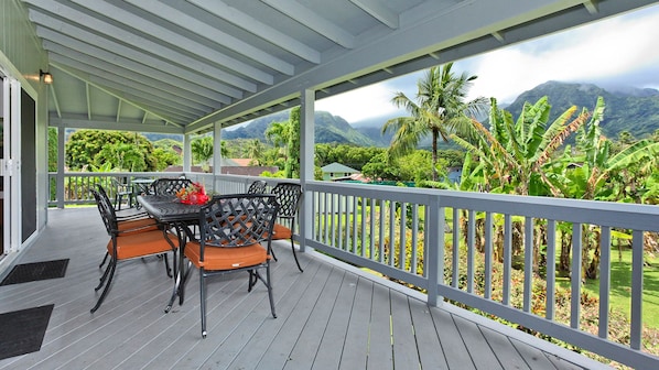 Hale Okale at Hanalei Bay - Dining Lanai with Mountain & Waterfall Views - Parrish Kauai