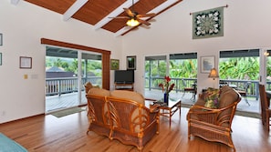 Hale Okale at Hanalei Bay - Living Room & Wrap-Around Lanai View - Parrish Kauai