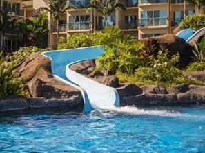 Your family will love the water slides, lazy river, pool, hot tub and more!
