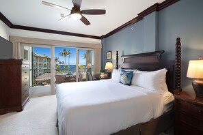 Master bedroom features King bed with partial ocean views