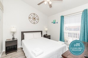 Sleep better at Padre Escapes with our exclusive Clean Bed Promise; providing fresh linens, comforters, and towels washed at high temperatures exceeding CDC recommendations, setting us apart for a truly restful vacation