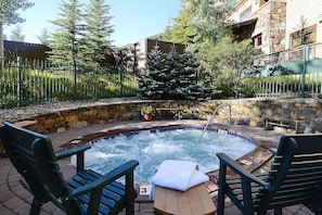 Relax in one of the two shared hot tubs