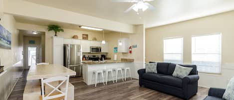 Spacious living, dining and kitchen area to spend time with the family