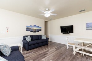 Comfortable seating for family gatherings, including a new queen size sleeper sofa