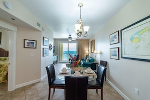 The dining room offers ocean views while eating a quick snack or dinner