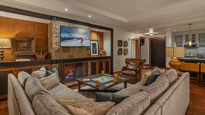 Great room with gas fireplace and flatscreen TV