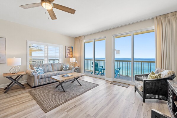 Gulf Front Living Area with Sleeper Sofa
