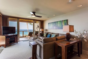 Living Area with Large Flats Screen TV and Ocean Views