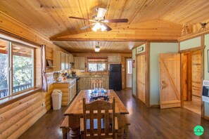 Dining room with kitchen views