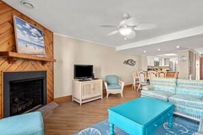 QC4: Trip's OBX | Mid Level Living Area - Fireplace Not Available For Guest Use